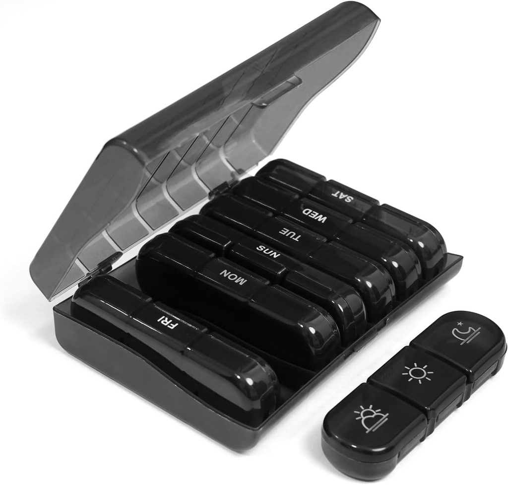 SenyerKare Weekly Pill Organizer 3X την ημέρα, Pill Dispenser 3 φορές την ημέρα, Φορητό κουτί ταξιδιών 7 ημέρα με μεγάλα Pill Containers, Pill περίπτωση για την ιατρική για να κρατήσει βιταμίνες / Fish Oil / Συμπληρωματικά, Μαύρο