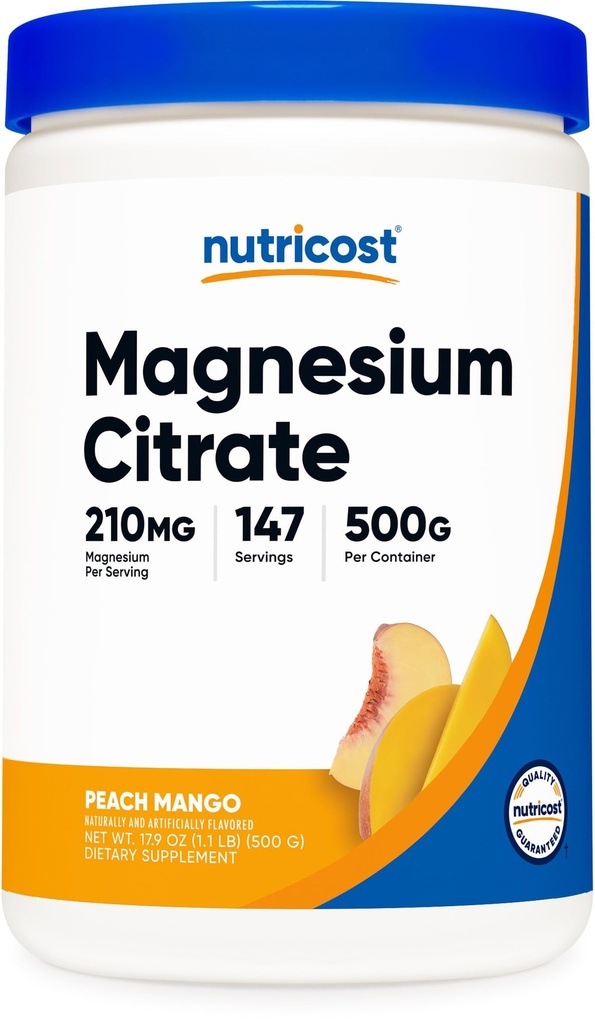 Nutricost Μαγνήσιο Κιτρικό Σκόνη (Peach Mango, 500 γραμμάρια)