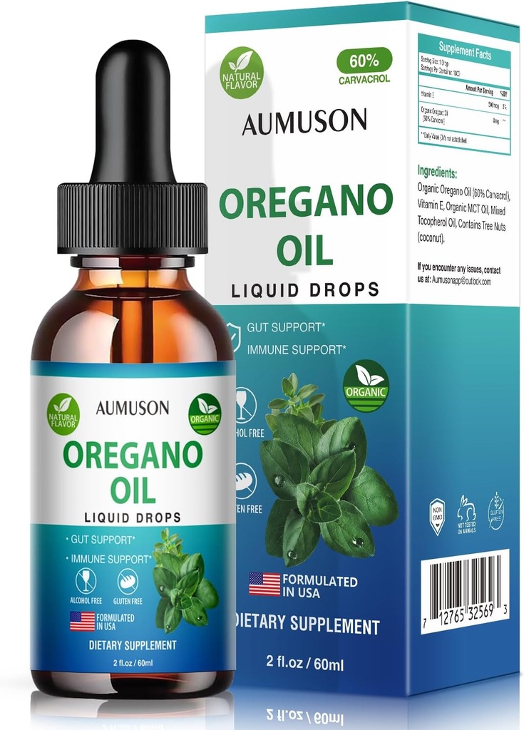 Ρίγανη Oil Υγρές σταγόνες με Carvacrol, Vitamin E - 6 Μήνες Προμήθεια Oil από Ρίγανο Σταγόνες εκχύλισμα, Καθαρισμός, Detox, Ανοσολογική Υποστήριξη, Digestive Gut Υγεία - Pure Vegan Herbal Oregano Oil 2oz
