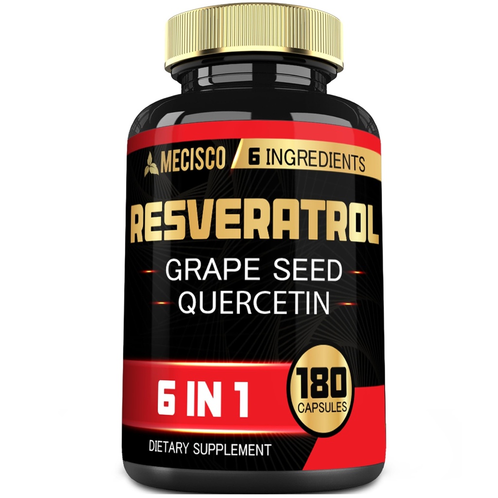 6in1 Trans Resveratrol συμπλήρωμα με σπόρους σταφυλιών, γαϊδουράγκαθο γάλακτος, και More - Resveratrol 1000mg - Υποστηρίζει για το ανοσοποιητικό σύστημα, την υγεία της καρδιάς, τη διαχείριση του σώματος - 180 κάψουλες