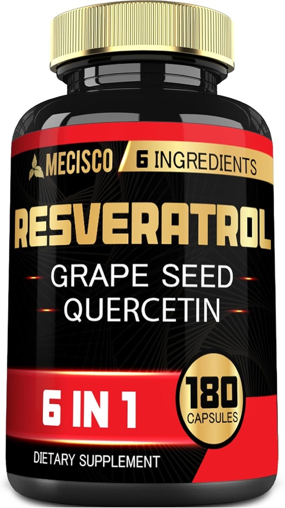 6in1 Trans Resveratrol συμπλήρωμα με σπόρους σταφυλιών, γαϊδουράγκαθο γάλακτος, και More - Resveratrol 1000mg - Υποστηρίζει για το ανοσοποιητικό σύστημα, την υγεία της καρδιάς, τη διαχείριση του σώματος - 180 κάψουλες