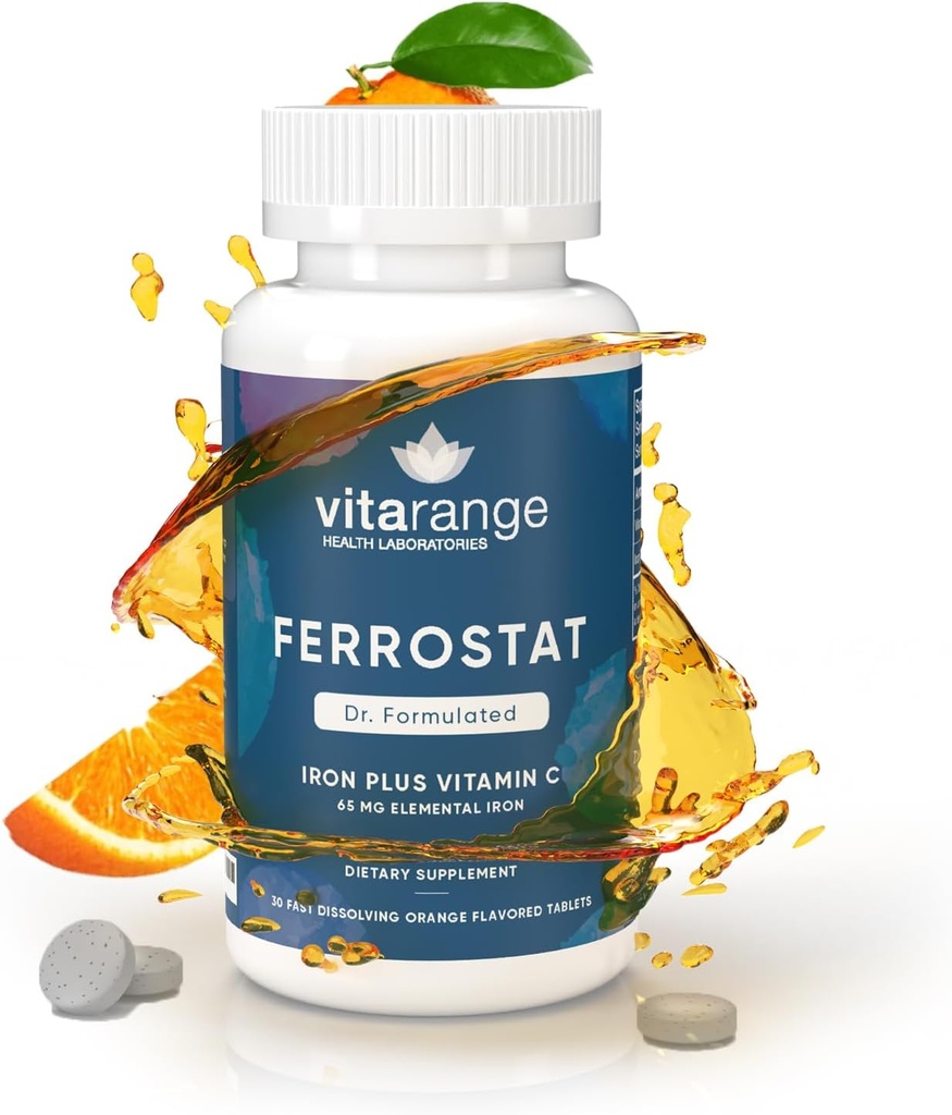65mg Μασώμενος σίδηρος με βιταμίνη C για Βαριατρικούς Ασθενείς – 30-Ημέρες Βαριατρικού Σιδήρου με Βιταμίνη C – Μη-Συντηρώντας Απαλό Σιδήρο - Πορτοκαλί