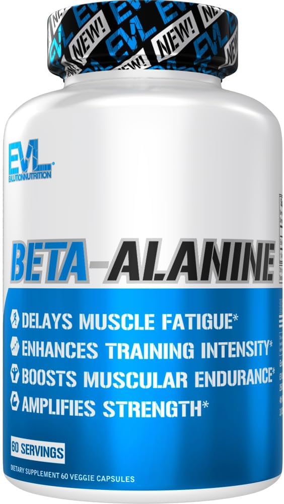 Evlution Nutrition Beta-Alanine Κάψουλες - Ενίσχυση της έντασης εκπαίδευσης - 60 Count Beta-Alanine συμπλήρωμα για άνδρες και γυναίκες - Καθυστέρηση της μυϊκής κόπωσης, ενίσχυση της αντοχής, ενίσχυση της δύναμης