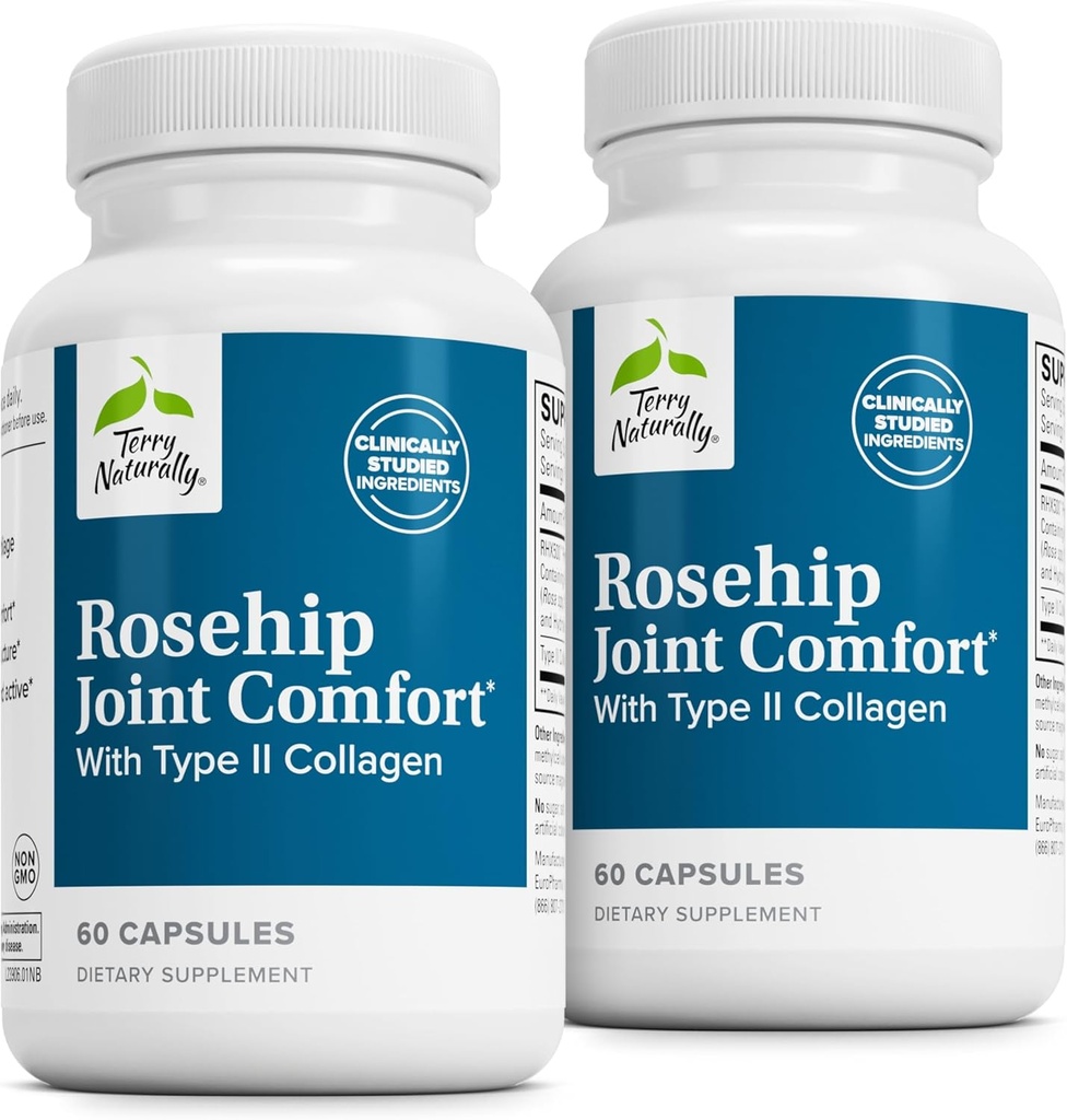 Terry Φυσικά Rosehip Joint Comfort - Healthy Joint Mobility & Flexibility Supplement - Συμπλήρωμα με το κολλαγόνο τύπου II - Joint Structure & Cartilage Supplement - 60 Κάψουλες (2 Pack)