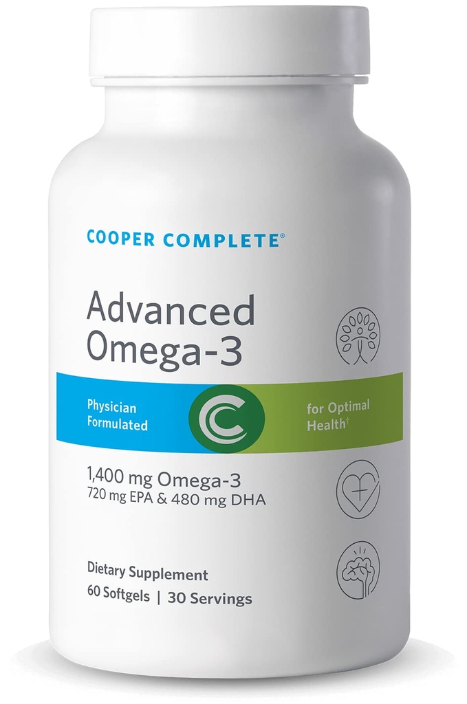 Cooper Complete - Advanced Omega 3 - συμπλήρωμα ιχθυελαίου, συμπυκνωμένο EPA + DHA Ωμέγα-3 λιπαρά οξέα 1400 mg - 60 Softgels ανά φιάλη. Συσκευασία των 4