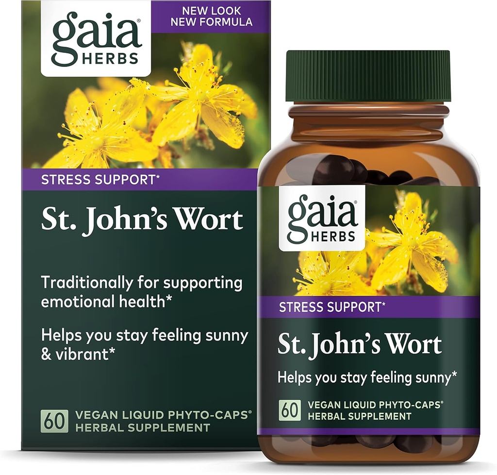 Gaia Herbs St. John's Wort, Vegan Liquid Capses, 60 Count - Υποστήριξη του στρες για την προώθηση μιας θετικής και ηλιόλουστης διάθεσης