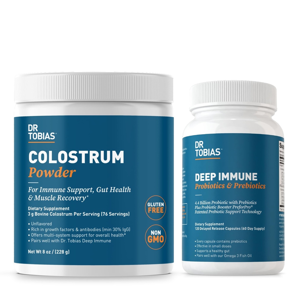 Dr. Tobias Deep Immune Probiotics & Prebiotics and Colostrum Powder - Supports Digestive Health, Gut Health, and Immune Function