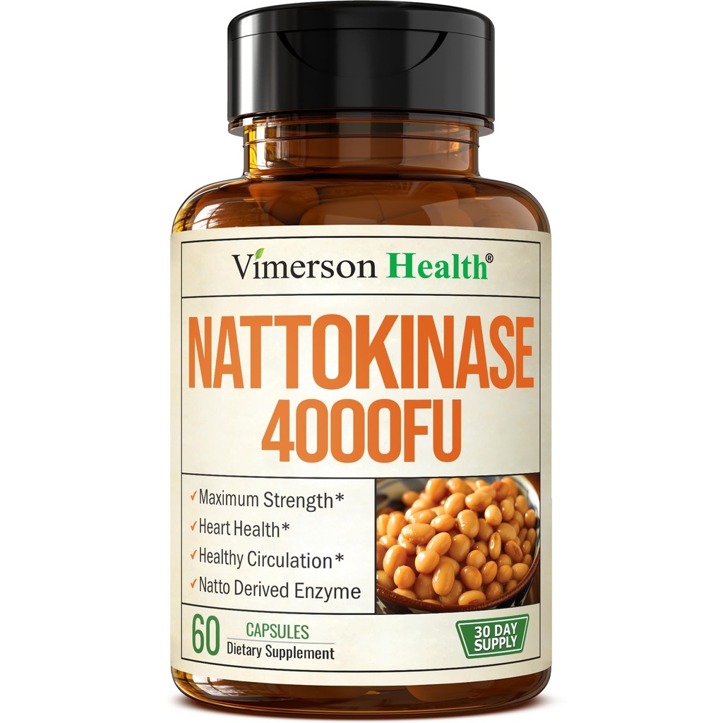 Nattokinase Supplement - Συμπληρώματα υγείας καρδιάς με Nattokinase 4000 FU - Max Strength Circulation Supplements - Systemic Enzymes for Healthy Circulation & Smooth Flow. Μη ΓΤΟ & Βέγκαν. 60 Καψάκια