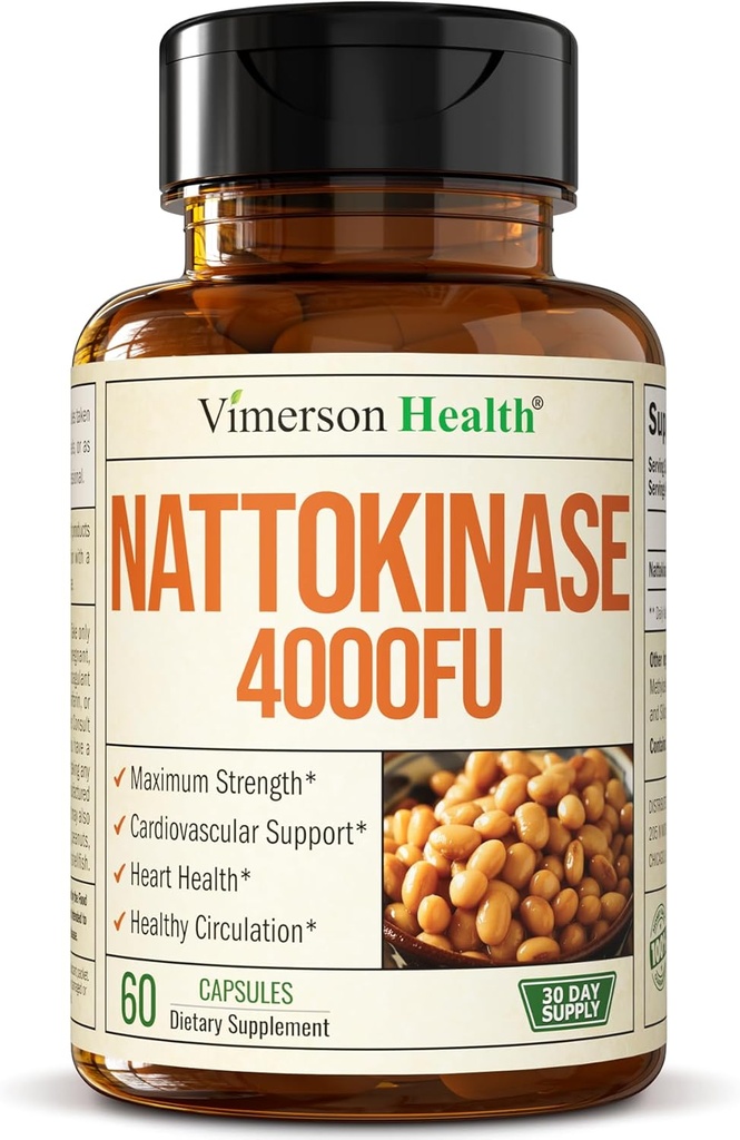 Nattokinase Supplement - Συμπληρώματα υγείας καρδιάς με Nattokinase 4000 FU - Max Strength Circulation Supplements - Systemic Enzymes for Healthy Circulation & Smooth Flow. Μη ΓΤΟ & Βέγκαν. 60 Καψάκια