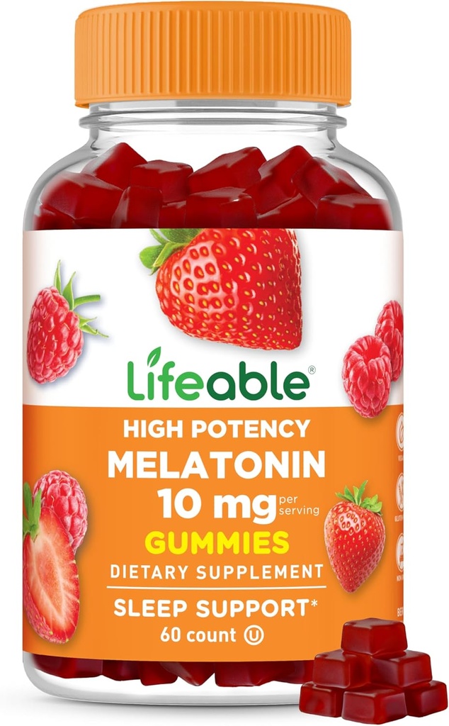 Ζωηρή μελατονίνη 10mg – Great Tasting Natural Flavor Gummy Supplement – Χωρίς γλουτένη Χορτοφαγική GMO-Free Chewable – for Help Falling Asleep and Staying Asleep – for Adults, Man, Women – 60 Gummies