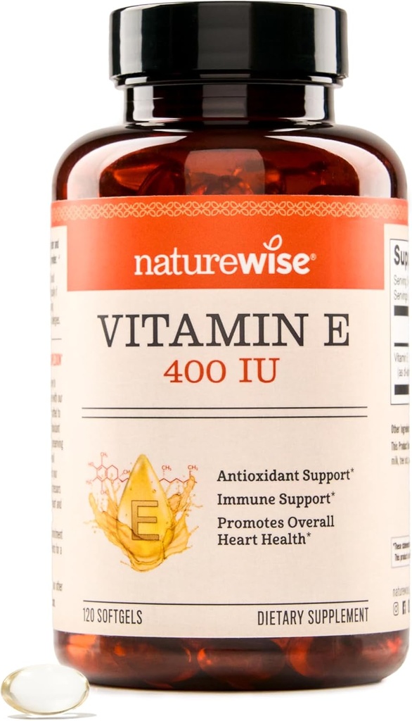 NatureWise Vitamin E 400 IU Softgels (180mg DL-Alpha) - Γαλακτοκομικά, Γλουτένη & Σόγια Δωρεάν - Αντιοξειδωτικό-Πλούσιο Συμπλήρωμα Διατροφής για το δέρμα, την καρδιά, και την ανοσοποιητική Υγεία Υποστήριξη - 4-Month Supply, 120 Count