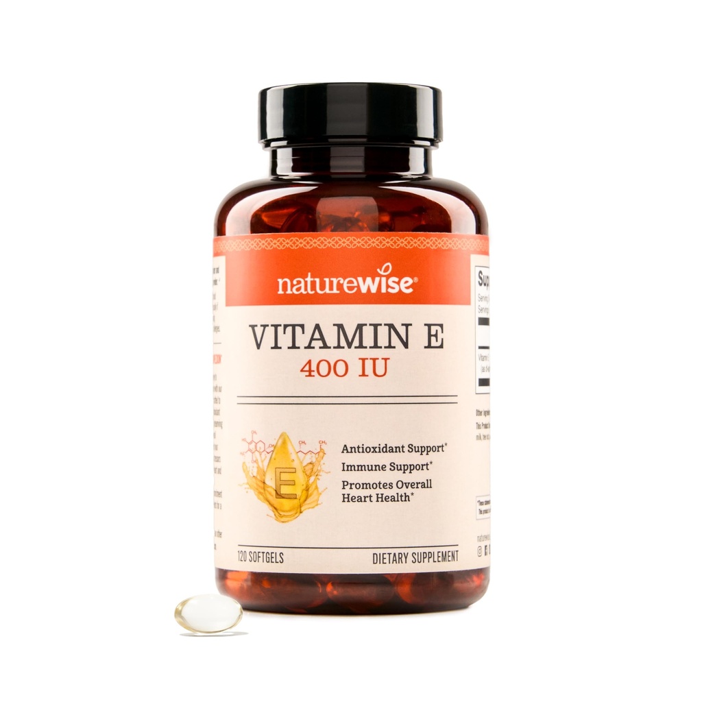 NatureWise Vitamin E 400 IU Softgels (180mg DL-Alpha) - Γαλακτοκομικά, Γλουτένη & Σόγια Δωρεάν - Αντιοξειδωτικό-Πλούσιο Συμπλήρωμα Διατροφής για το δέρμα, την καρδιά, και την ανοσοποιητική Υγεία Υποστήριξη - 4-Month Supply, 120 Count