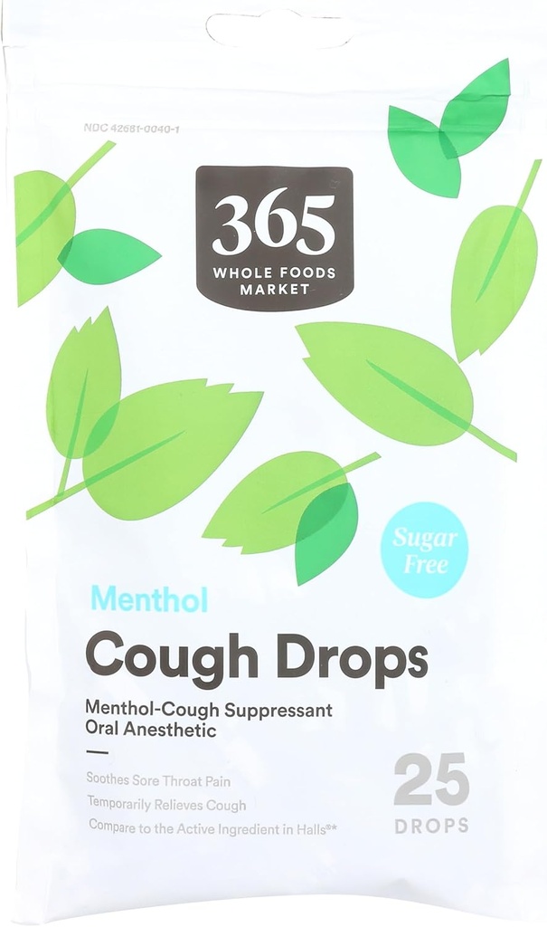 365 από Whole Foods Market, Βήχας Drops, Ζάχαρη δωρεάν Menthol, 25 Count