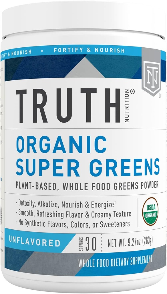 Τροφή Αλήθεια Super Greens Σκόνη - Βιολογικό Πράσινο Superfood Σκόνη για την ενίσχυση της ενέργειας & της ανοσίας, Υγιεινή Πήδηση για άνδρες και γυναίκες, Πράσινο συμπλήρωμα Smoothie Mix σκόνης (Άγευστη)