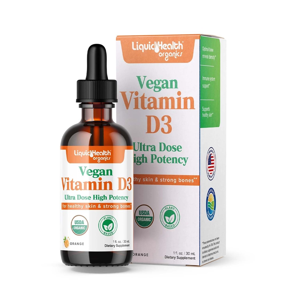 LIQUIDHEALTH Βιταμίνη D3 4000 IU, USDA Βιολογική Βιταμίνη D Υγρές σταγόνες για ενήλικες & παιδιά, Vegan Βιταμίνη D για την υποστήριξη ανοσοποιητικού συστήματος, την υγεία των οστών, την υποστήριξη της διάθεσης, υγιές δέρμα - Made in USA (2 oz)