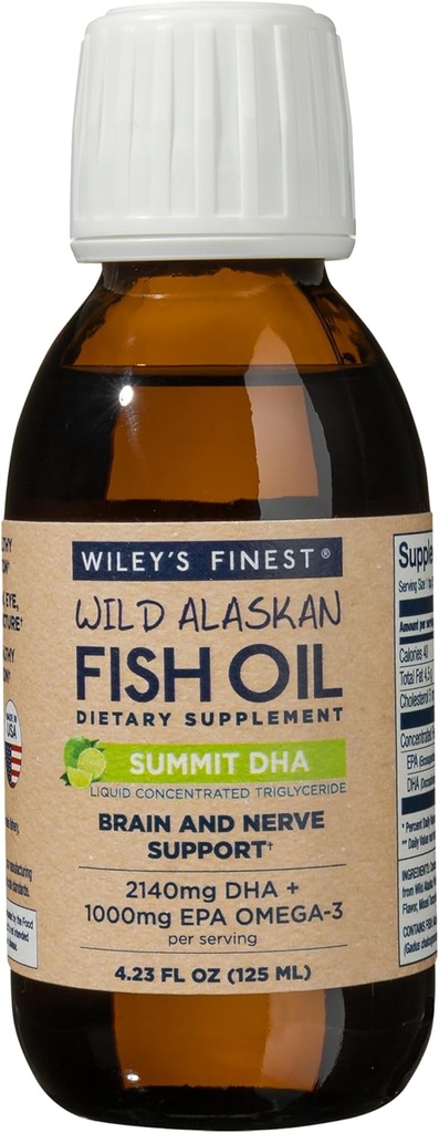 Wiley's Finest Wild Alaska's Fish Oil Summit DHA Liquid - 2140mg DHA και 460mg EPA Omega-3s - Citrus Flavored Liquid Supplement - 4.23 Oz (25 Services)