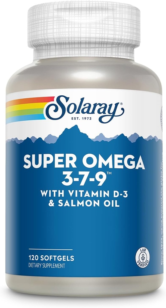 SOLARAY Super Omega 3 7 9 Υποστηρίζει υγιή δέρμα, περισσότερα EPA, DHA, Απαραίτητα λιπαρά οξέα από το ιχθυέλαιο Mini Softgel, 120ct