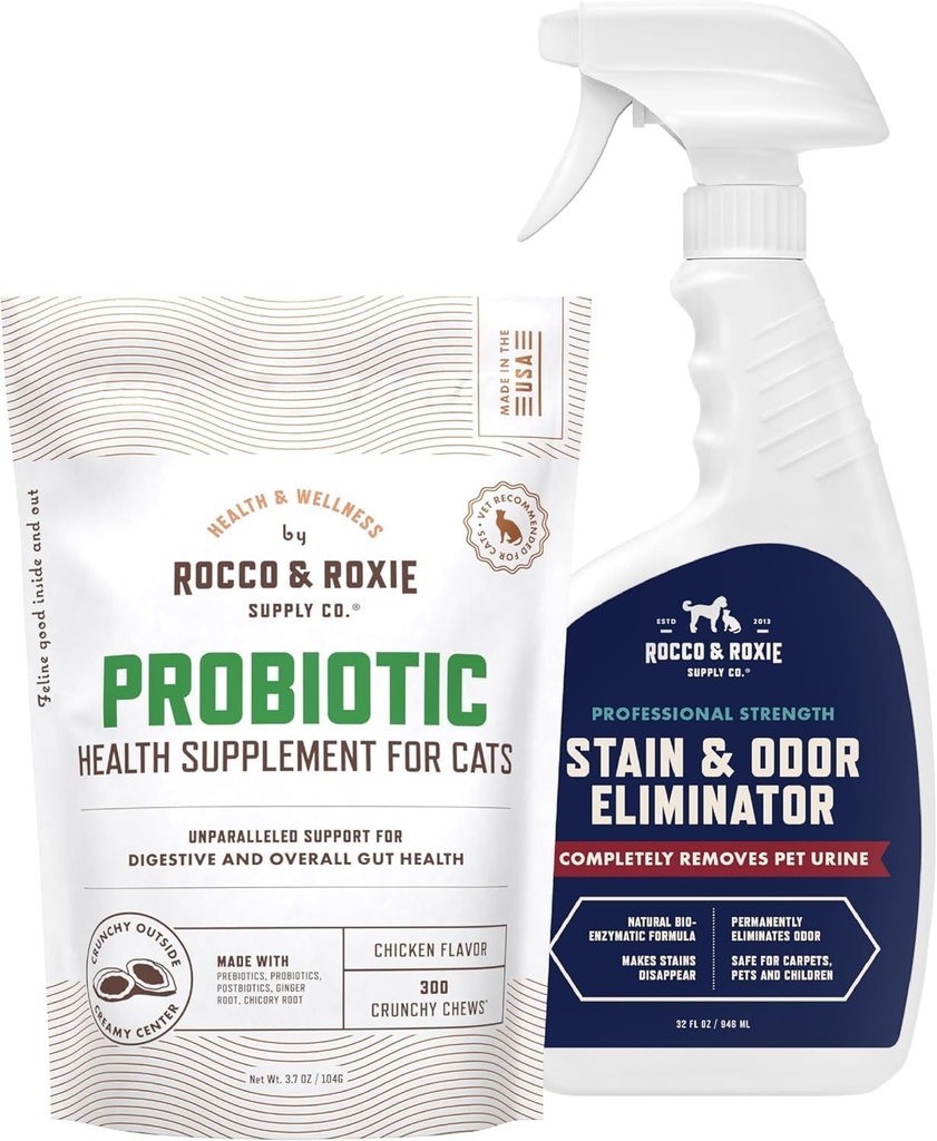 Rocco & Roxie Cat Probiotic Συμπληρώματα & Stain & Odor Eliminator Bundle
