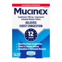 Mucinex Θωρακική Συμφόρηση, Μέγιστη δύναμη 12 δισκία παρατεταμένης αποδέσμευσης ώρας, 14ct, 1200 mg Guaifenesin με εκτεταμένη ανακούφιση της συμπύκνωσης θώρακα που προκαλείται από το Excess Mucus, Thins και χαλαρώνει Mucus