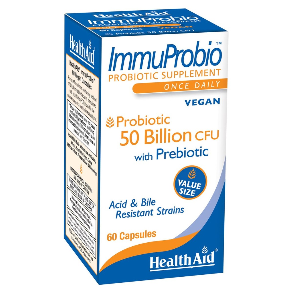 HealthAid ImmuProbio 60 Caps - 50 δις CFU με προβιοτική, μία φορά την ημέρα, οξύ και ανθεκτικό στη χολή στεφάνες, Vegan