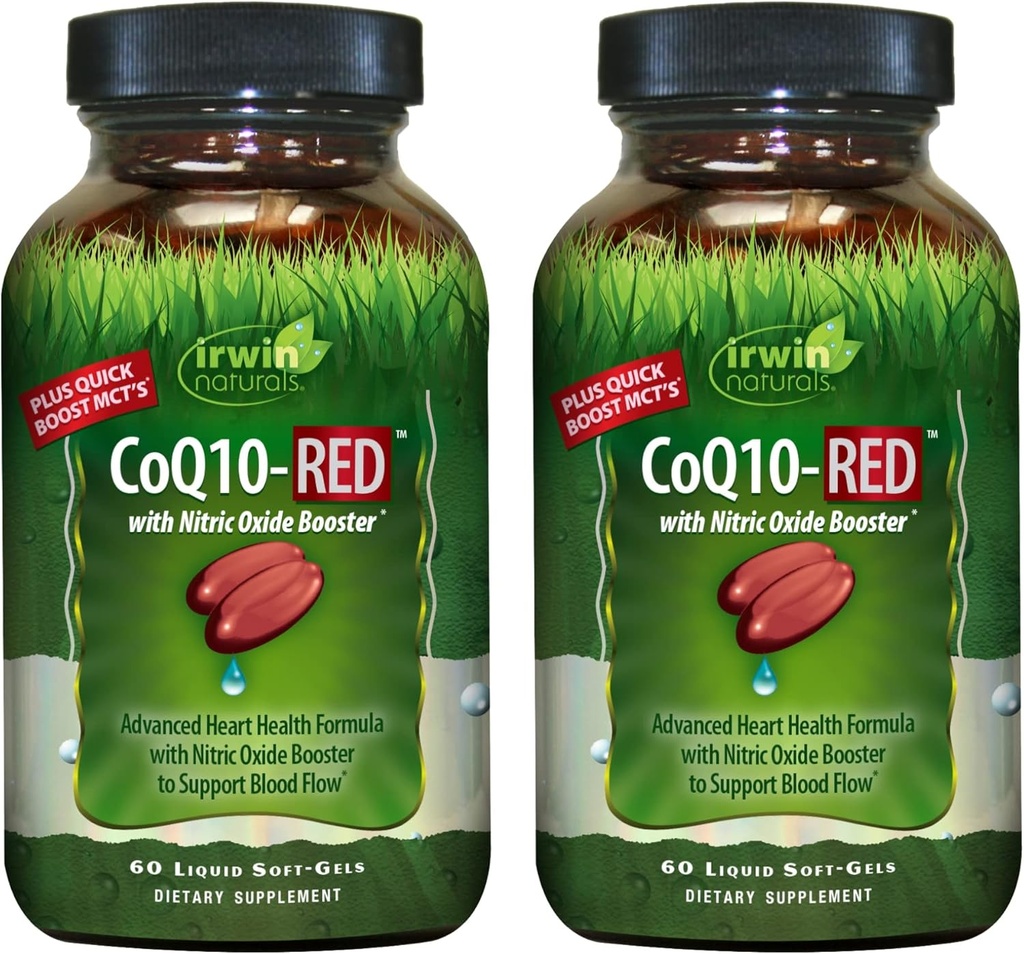 Irwin Naturals CoQ10-RED - 60 Liquid Soft-Gels, πακέτο των 2 - Προηγμένη υποστήριξη της υγείας της καρδιάς με Nitric Oxide Booster για την υποστήριξη της ροής του αίματος - 60 Σύνολο εξυπηρετήσεις