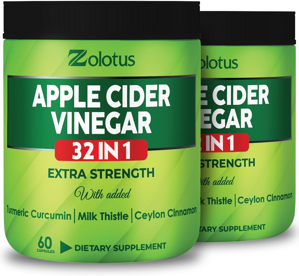 Zolotus Apple Cider Vinegar Capsules 32in1, with Turmeric, Cinnamon, Milk Thistle, Berberine, Elderberry, Quercetin - (2 Packs) 60 Capsules