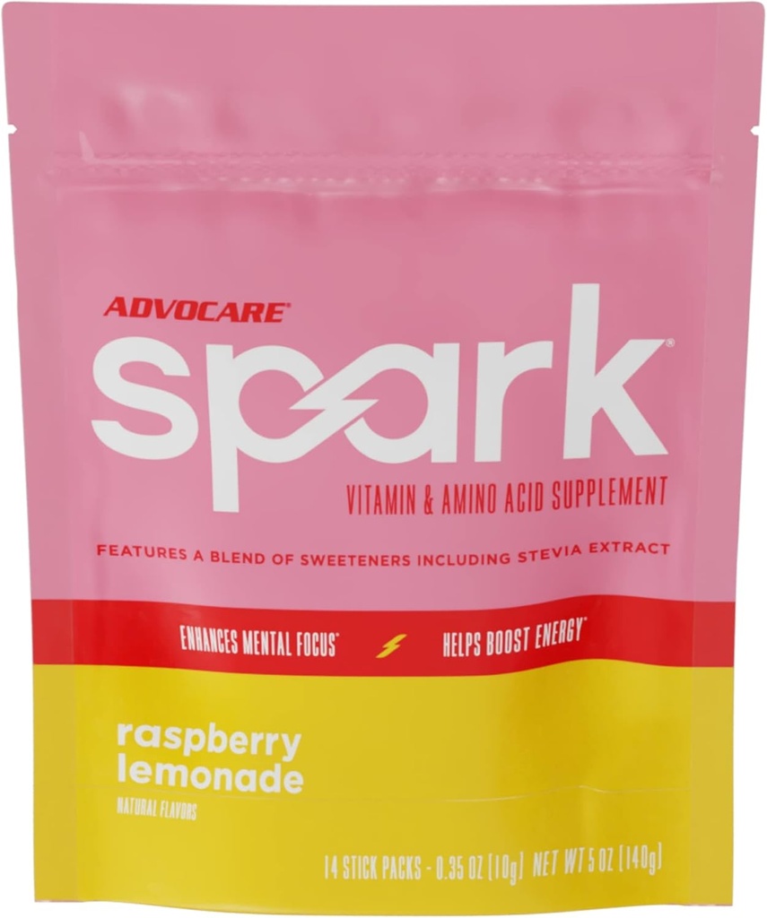 AdvoCare Spark Vitamin & Amino Acid Supplement - Sugar-Free Focus & Energy Drink Powder with Vitamins A, C, E & B-12 - Raspberry Lemonade, 14 Stick Packs