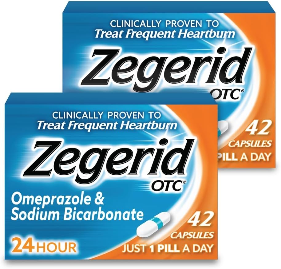 Zegerid OTC, 24ωρη ανακούφιση από εγκαύματα καρδιάς, Acid Reflux Ιατρική και αντιόξινο, Αντιμετωπίζει συχνές εγκαύματα καρδιάς, Omeprazole 20mg + Διττανθρακικό νάτριο, Proton αντλία Inhibitor (PPI), Δύο 42ct χαρτοκιβώτια