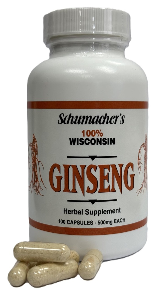 Αμερικανική κάψουλες Ginseng, 100% Pure Wisconsin Ginseng, 500mg, 100 κάψουλες - Best Ginseng συμπλήρωμα, Pure Poent Wisconsin Ginseng Roots by Schumacher Ginseng