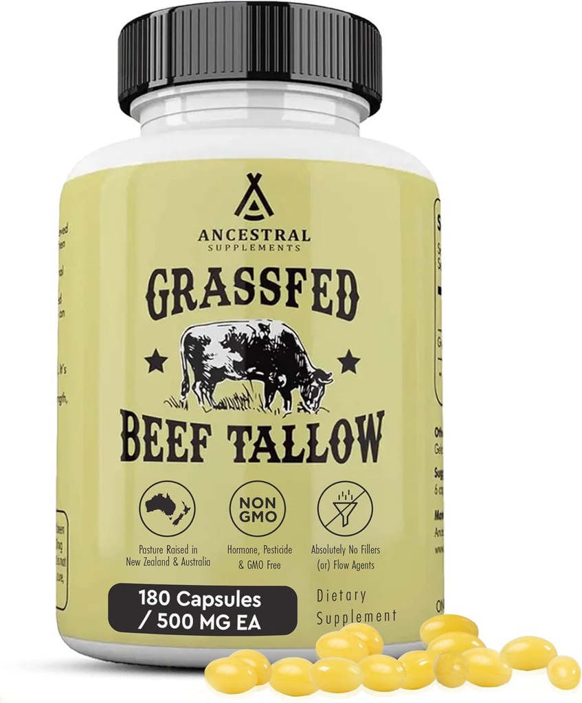 Προγονικά συμπληρώματα Grass Fed Beef Κάψουλες Τάλοου, 3000mg, Nourishing Kidney συμπλήρωμα λίπους Υποστηρίζει οστά, δόντια, τσίχλες, δέρμα, ανοσοποιητικό και γενική υγεία, μη ΓΤΟ, 180 κάψουλες