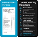 Genius Mind® Nootropic Brain Supplement, Support Γνωστική λειτουργία, Ενεργειακά επίπεδα, Focus & Memory Function - 17 Συστατικά που ενισχύουν τον εγκέφαλο συμπεριλαμβανομένων των Lions Mane, Bakopa, Ginkgo & Vitamin B12