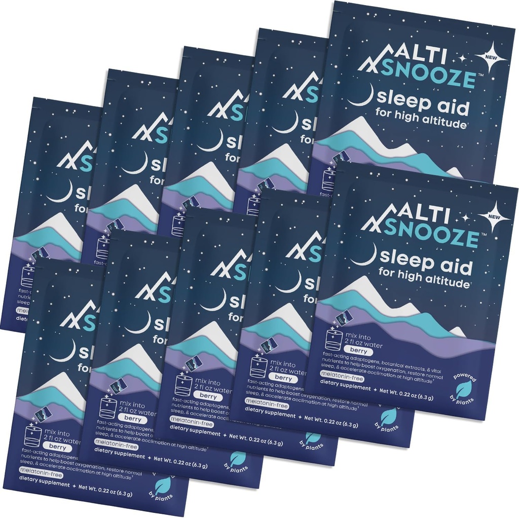 Sleep Aid + Altitude Sickness Prevention & Hydration | Oxygen-Boosting Formula with Cordyceps, Holy Basil, Magnesium & Electrolytes | Headache, Fatigue, Nausea Relief, Jet Lag, Ski Trip | 10 Pack