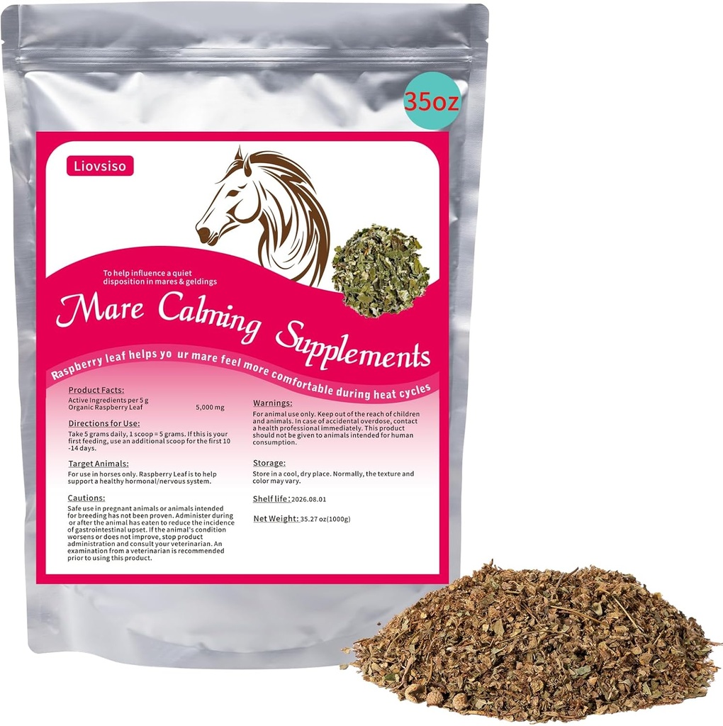 Horse Calming Supplement Natural Raspberry Leaf 35 OZ- Ανακουφίζει άγχος, ευερεθιστότητα, και δυσφορία σε Mares Κατά τη διάρκεια των κύκλων θερμότητας - επίσης μαγικό Κατάλληλο για Geldings