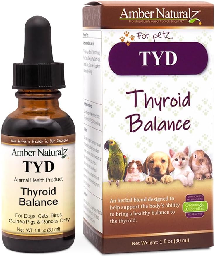 Amber NaturalZ TYD Thyroid Balance Herbal Supplement for Dogs, Cats, Birds, Guinea Pigs, and Rabbits | Herbal Pet Supplement for Thyroid Health | 1 Fluid Ounce Glass Bottle | Manufactured in The USA