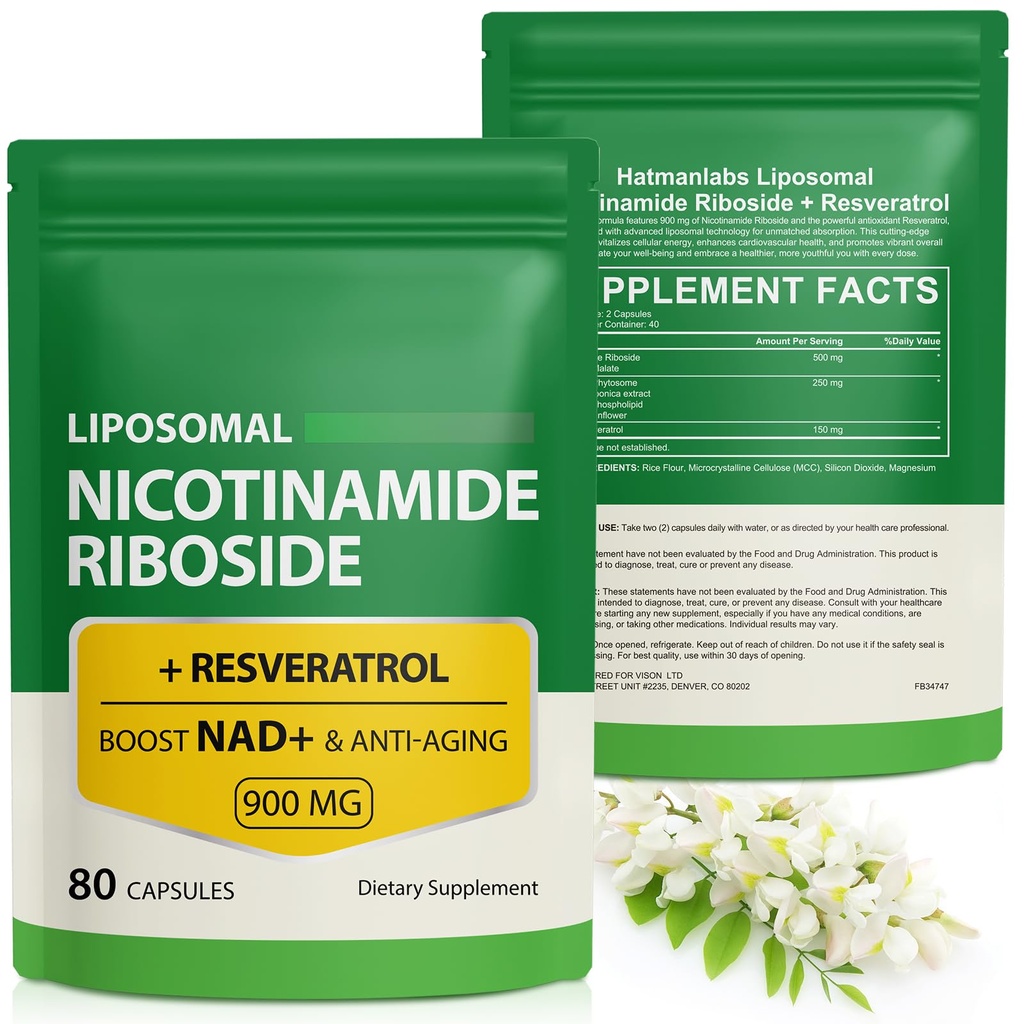 Συμπλήρωμα NAD με Nicotinamide Riboside - Resveratrol, Liposomal Nicotinamide Riboside, Quercetin - Υψηλή καθαρότητα NAD συμπλήρωμα για την καταπολέμηση της γήρανσης, εστίαση, ενέργεια 160 κάψουλες (2 Τσάντα)