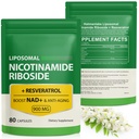 Συμπλήρωμα NAD με Nicotinamide Riboside - Resveratrol, Liposomal Nicotinamide Riboside, Quercetin - Υψηλή καθαρότητα NAD συμπλήρωμα για την καταπολέμηση της γήρανσης, εστίαση, ενέργεια 160 κάψουλες (2 Τσάντα)