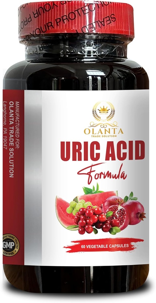URIC Acid - φυσικός έλεγχος ουρικού οξέος για άνδρες και γυναίκες, κοινή κινητικότητα υποστήριξης, συμπλήρωμα υποστήριξης ισορροπίας ουρικού οξέος - 1 φιάλη 60 κάψουλες
