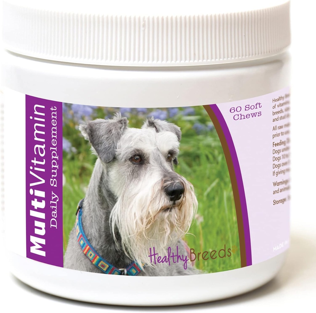 Υγιείς Φυλή Miniature Schnauzer Multivitamin for Dogs - Vet Προτεινόμενο ημερήσιο συμπλήρωμα - Bacon Flavored - 60 μαλακά μάσημα