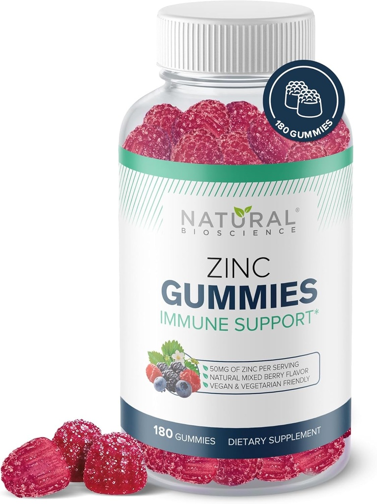 Zinc Gummies 50mg - Υψηλής Ικανότητας Ανοσολογική Υποστήριξη, Υγεία του δέρματος, Αντιοξειδωτικό, ημερήσιο συμπλήρωμα ανοσίας για ενήλικες, Vegan, Χωρίς γλουτένη, Μη-GMO, Μασώμενος ψευδάργυρος Κιτρικό Gummies, 180 Gummies