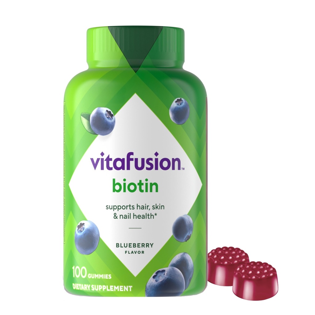 Vitafusion Extra Strength Biotin Gummy Vitamins, Berry Flavored, 5.000 mcg Biotin Vitamins, America’s Number 1 Gummy Vitamin Brand, 50 Day Supply, 100 Count (packaging μπορεί να ποικίλει)