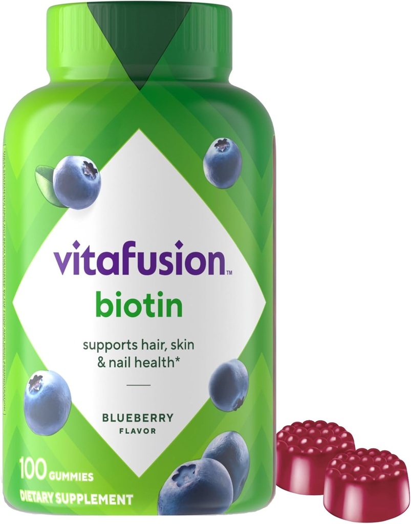 Vitafusion Extra Strength Biotin Gummy Vitamins, Berry Flavored, 5.000 mcg Biotin Vitamins, America’s Number 1 Gummy Vitamin Brand, 50 Day Supply, 100 Count (packaging μπορεί να ποικίλει)