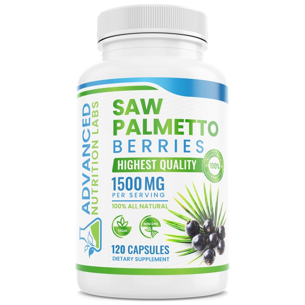 Saw Palmetto μούρα & εκχύλισμα - 1500 mg Saw Palmetto συμπλήρωμα για άνδρες & γυναίκες - DHT μπλοκέρ για την ανάπτυξη των μαλλιών, Prostate Υποστήριξη & ούρα Υγεία - 120 κάψουλες Vegan