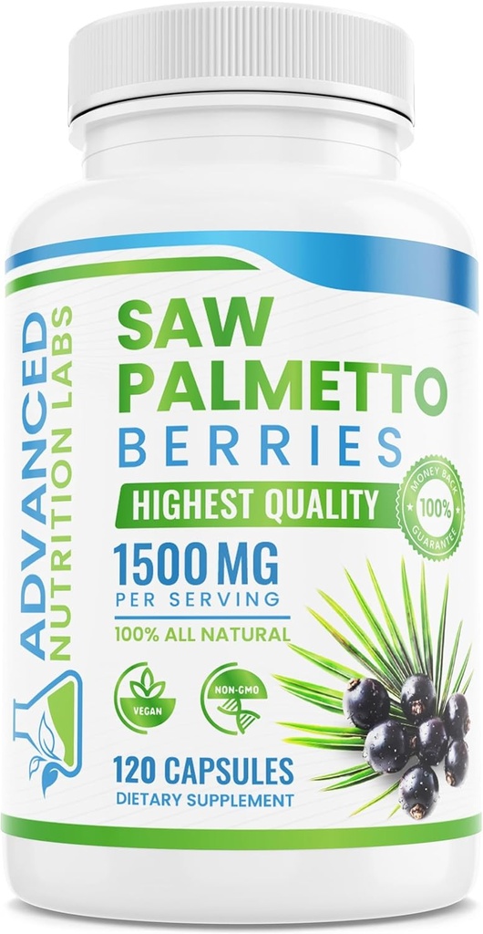 Saw Palmetto μούρα & εκχύλισμα - 1500 mg Saw Palmetto συμπλήρωμα για άνδρες & γυναίκες - DHT μπλοκέρ για την ανάπτυξη των μαλλιών, Prostate Υποστήριξη & ούρα Υγεία - 120 κάψουλες Vegan