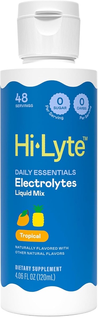Hi-Lyte Daily Essentials Electrolytes Liquid Mix Tropical, 48 Servings - Sodium, Potassium, Magnesium, Sea Minerals - Hydration for Daily Wellness, Keto - 0 Sugar, 0 Carbs