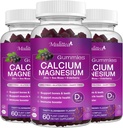 Calcium Magnesium Zinc Gummies with High Absorption Magnesium Glycinate 200mg, Potassium -Plant Calcium Supplement w/ D3 & Sea Moss for Bone, Muscles, Calm Mood & Sleep Support- Kids & adults (3 Pack)