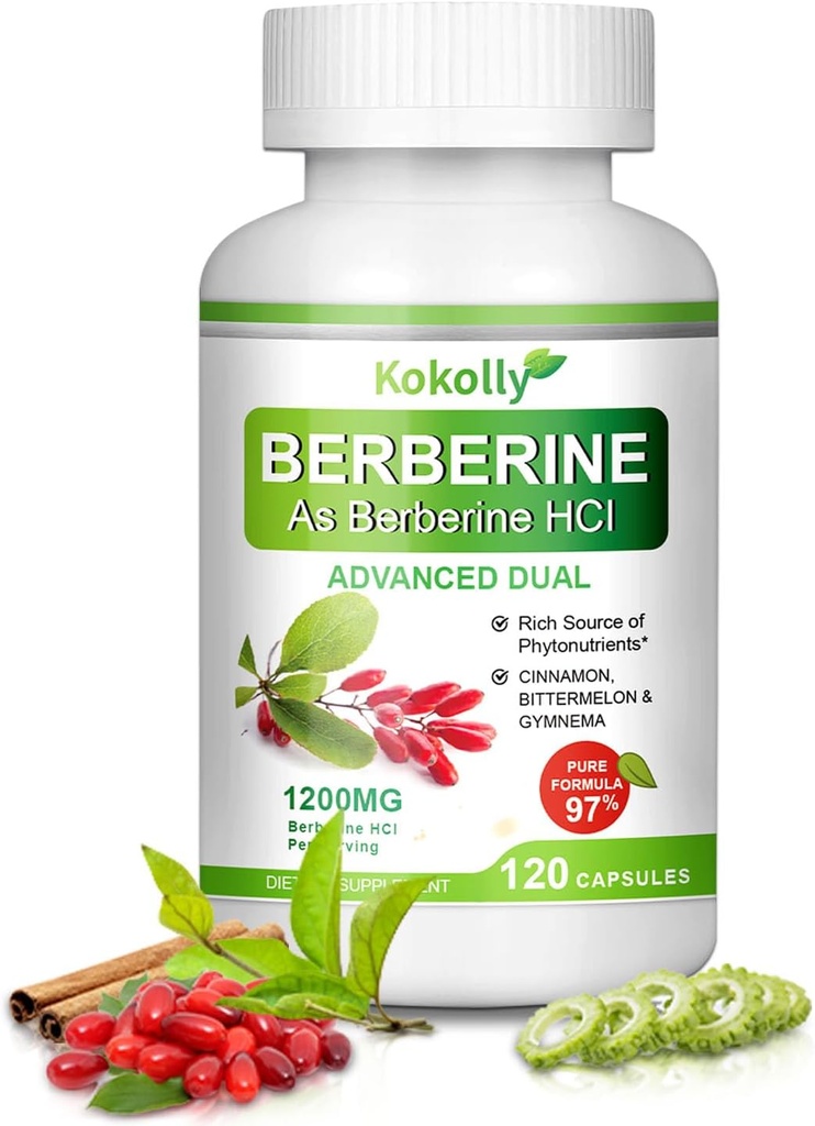 Berberine Supplement 1200mg -Natural Plant- Based with Berberine HCL,Cinnamon, Bittermelon, Gymnema(120 Capsules)