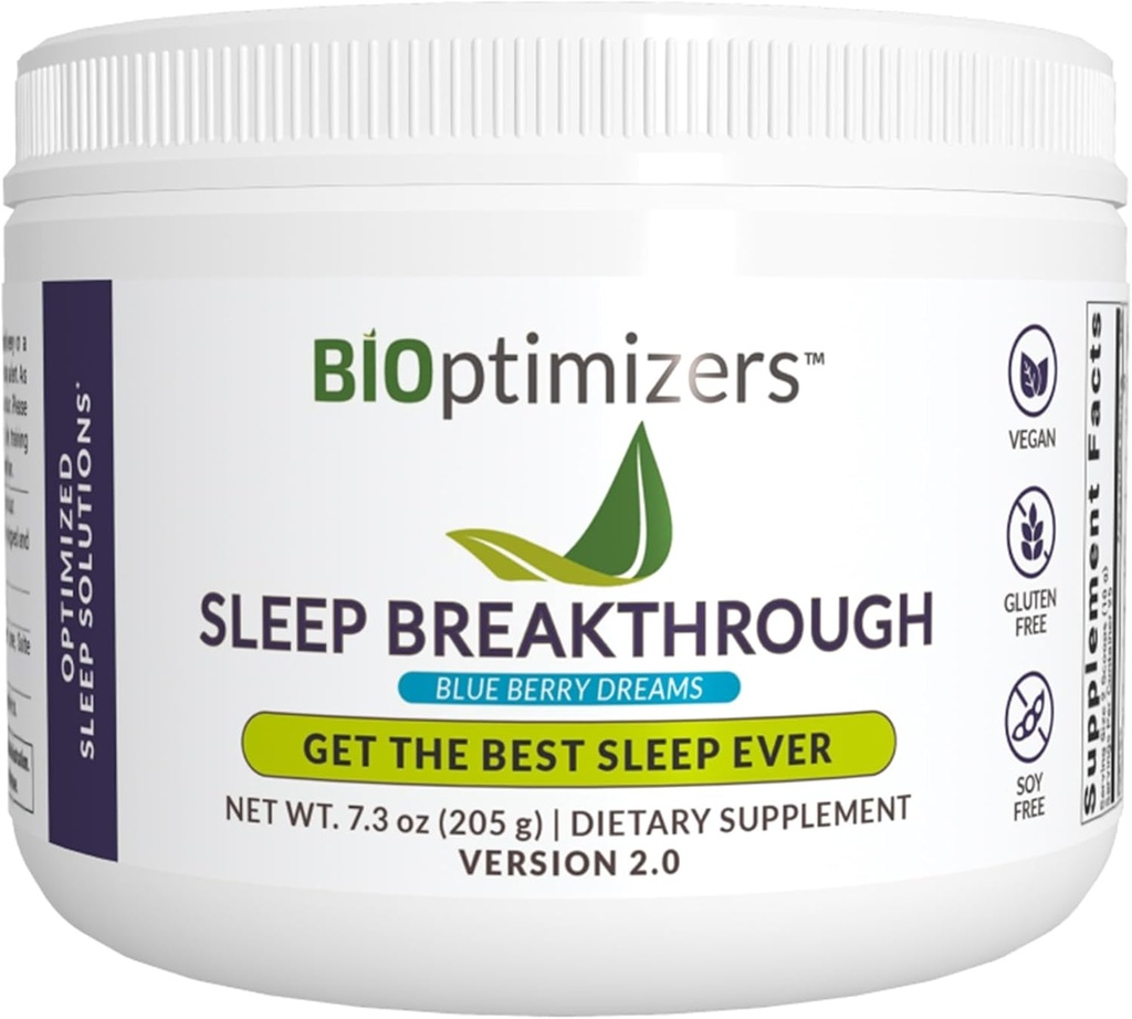 BIOptimizers Sleep Breakthrough 2.0 – Natural Support Supplement | Calming Relief Aid Adults | Non Habit Forming | 202.5 g Powder Blue Berry Dreams