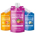Designer Wellness Protein Smoothie, Super Fruit Variety Pack, 12g Whey Protein, Real Fruit Smoothie Snack, No Added Sugar, Low Carb, Gluten-Free, Shelf-Stable Protein Pouches with MCT Oil - 12 Pack (4.2 Fl Oz each)