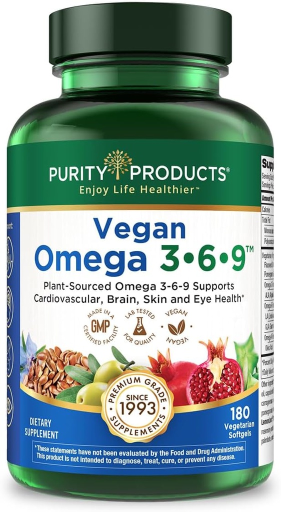 Προϊόντα καθαρότητας Vegan Omega 3-6-9 Formula - “5 in 1” Essential Faty Acid Complex - Scientifically Formulated Plant-based Omega 3 6 9 Essential Faty Acids (EFA) - 3 Month Supply - 180 Softgels