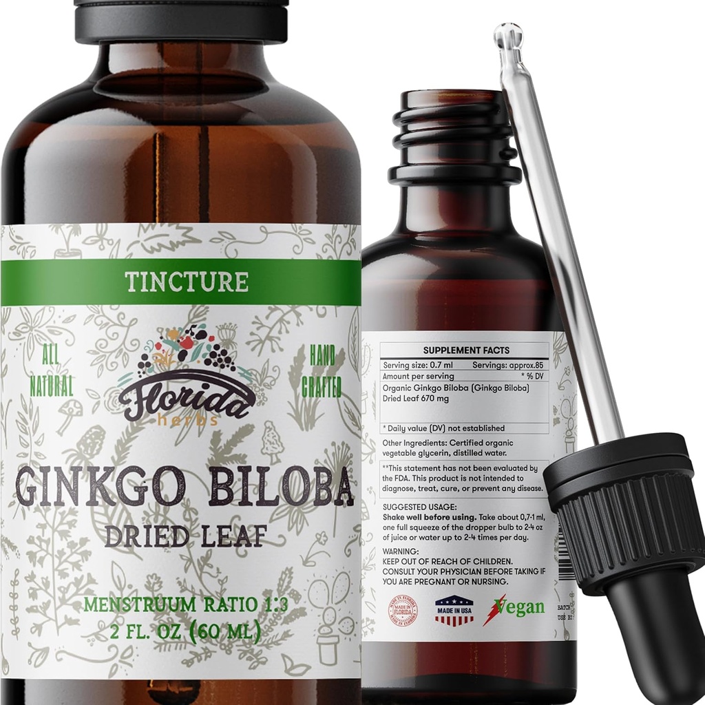 Ginkgo Biloba Tincture Organic Ginkgo Biloba Extract (Ginkgo Biloba) Dried Leaf Herbal Supplement 2 oz